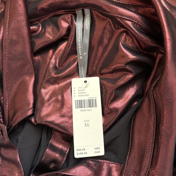 NEW Anthropologie Shine Button Down Shirt Womens XL Dark Red Long Sleeve Relaxed - Picture 10 of 11